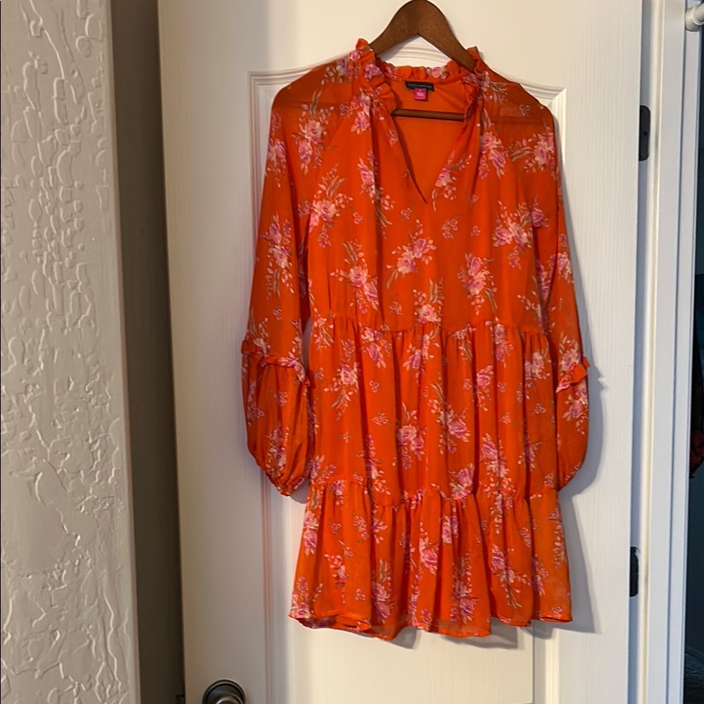 Orange Tiered Dress with Puff Sleeves